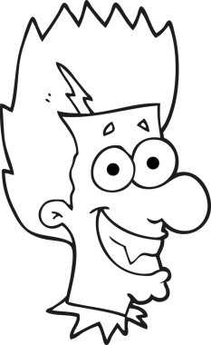 Bir insan tarafından çizilmiş siyah beyaz çizgi film sırıtan vampir.