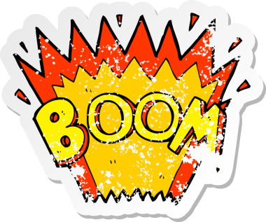 Bir insan tarafından çizilmiş çizgi roman patlamasının gerilimli retro yapıştırması.