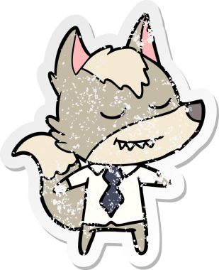 Bir insan tarafından çizilmiş dost canlısı bir patron kurdun sıkıntılı çıkartması.