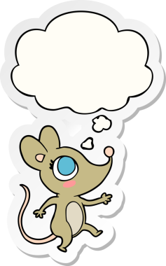 insan tarafından çizilmiş bir çıkartma olarak düşünce baloncuğu olan çizgi film faresi