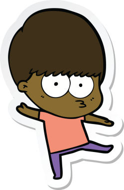 Bir insan tarafından çizilmiş sinirli çizgi film çocuğunun çıkartması.