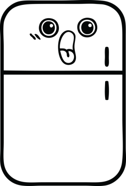 Bir insan tarafından çizilmiş bir buzdolabı karikatürü.