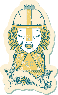 Retro Dövme Tarzı Yarı Ork Dövüşçüsü Bir insan tarafından çizilmiş doğal 20 zar ile