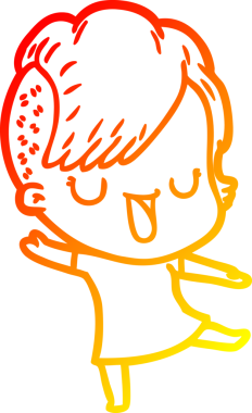 Hipster saç kesimi bir insan tarafından çizilmiş güzel bir çizgi film kızı çizimi.