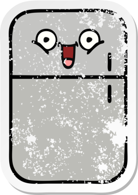 Bir insan tarafından çizilmiş şirin bir buzdolabının sıkıntılı çıkartması.