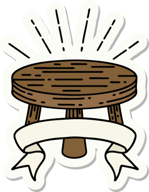 Dövme stili tahta bir tabure. Bir insan tarafından çizilmiş.