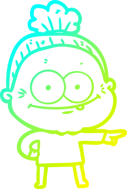 Bir insan tarafından çizilmiş, mutlu, yaşlı bir kadının çizimi.