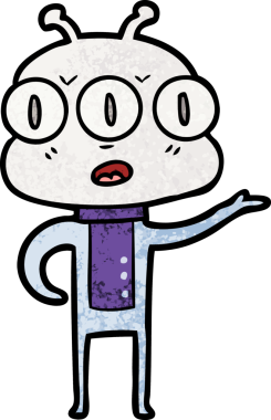 Bir insan tarafından çizilmiş kafası karışmış üç gözlü uzaylı.