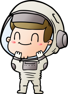 Bir insan tarafından çizilmiş mutlu astronot çizgi filmi.