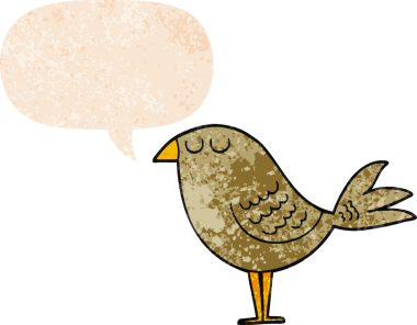 grunge 'da konuşma baloncuğu olan karikatür kuşu bir insan tarafından çizilmiş dertli retro tarzı