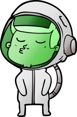 Bir insan tarafından çizilmiş kendine güvenen bir astronot çizgi filmi.