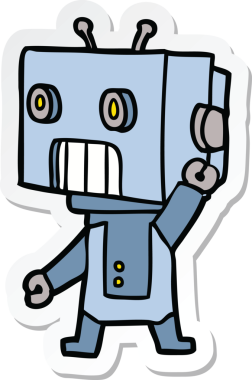 Bir insan tarafından çizilmiş robot karikatür çıkartması.