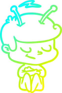 Bir insan tarafından çizilmiş dost canlısı bir uzay adamının soğuk çizgi çizimi.