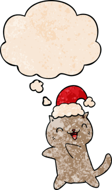 Bir insan tarafından çizilmiş grunge desenli düşünce baloncuğu olan şirin bir çizgi roman kedisi.