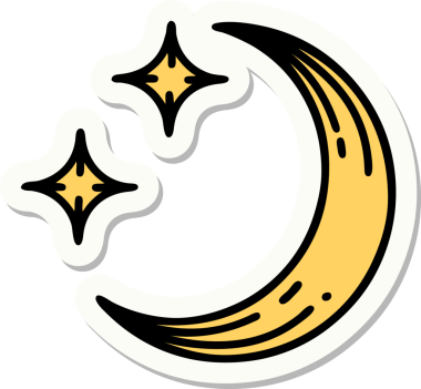 Geleneksel ay şeklinde dövme çıkartması ve bir insan tarafından çizilmiş yıldızlar.