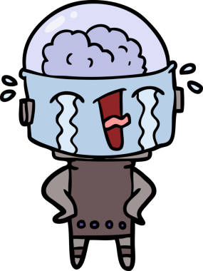 Bir insan tarafından çizilmiş ağlayan robot çizgi film.