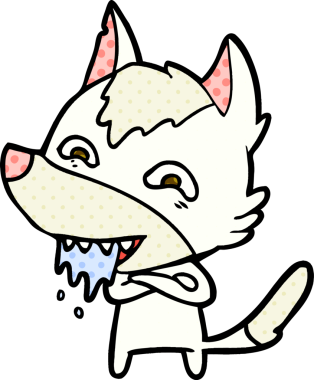 Bir insan tarafından çizilmiş aç kurt çizgi filmi.