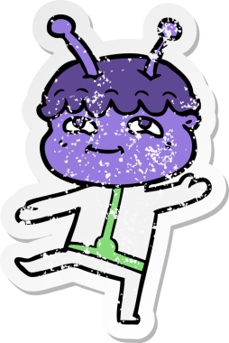 Bir insan tarafından çizilen dost canlısı bir uzay adamının sıkıntılı çıkartması.