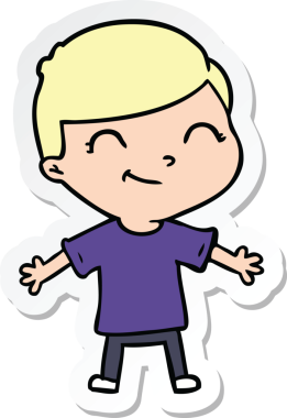 Bir insan tarafından çizilmiş gülümseyen bir çizgi film çocuğunun çıkartması.