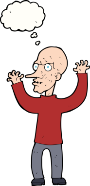 Bir insan tarafından çizilmiş düşünce baloncuğu olan kaba bir adam.