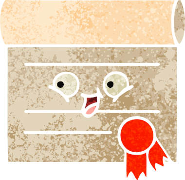 Bir insan tarafından çizilmiş bir sertifikanın retro illüstrasyon tarzı karikatürü