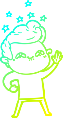 Bir insan tarafından çizilmiş, heyecanlı bir çizgi film çizimi.