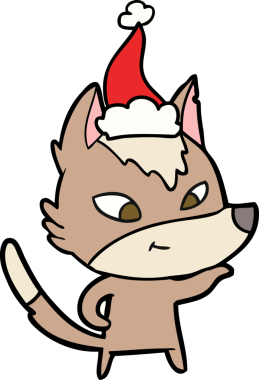 Bir insan tarafından çizilmiş Noel Baba şapkası takan bir kurt çizilmiş.