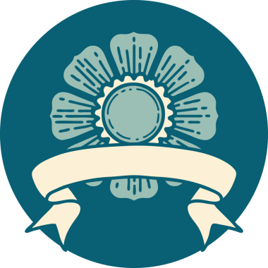 bir insan tarafından çizilmiş bir çiçek pankartıyla dövme biçimi simgesi