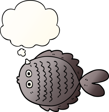 bir insan tarafından çizilmiş, düşünce baloncuklu karikatür düz balık.