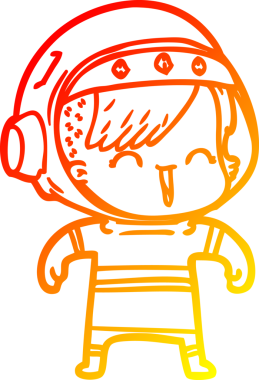 Bir insan tarafından çizilmiş mutlu bir uzay kızının sıcak çizgi çizimi