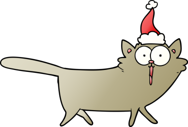 Bir insan tarafından çizilmiş Noel Baba şapkası takan bir kedinin gradyan çizimi.