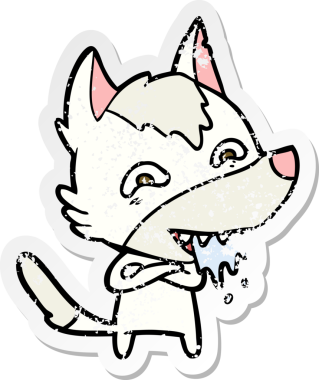 Bir insan tarafından çizilmiş aç bir kurdun sıkıntılı çıkartması.