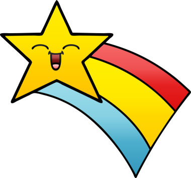 Bir insan tarafından çizilmiş kayan gökkuşağı yıldızının gölgeli karikatürü