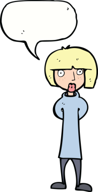 Bir insan tarafından çizilmiş konuşma balonu olan meraklı bir karikatür.