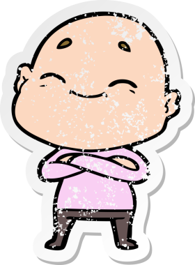 Bir insan tarafından çizilmiş mutlu, kel bir adamın sıkıntılı çıkartması.