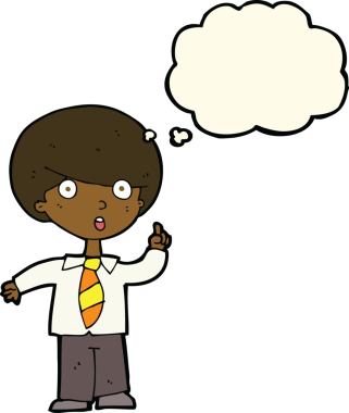 Çizgi film çocuğu soruyu bir insan tarafından çizilmiş düşünce balonuyla cevaplıyor.