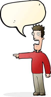 Bir insan tarafından çizilmiş, konuşma balonuyla dehşete düşmüş bir adam.