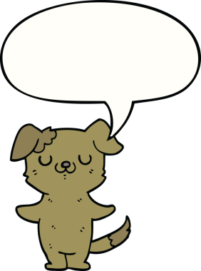 Bir insan tarafından çizilmiş konuşma balonlu çizgi film köpeği.