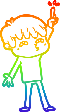 Gökkuşağı gradyan çizgi çizimi bir çizgi film çocuğu bir insan tarafından çizilen soruyu soruyor