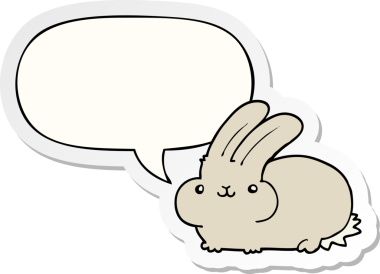 Bir insan tarafından çizilmiş konuşma balonu çıkartmalı çizgi film tavşanı.