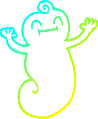 Bir insan tarafından çizilmiş mutlu bir hayaletin soğuk çizgi çizimi.