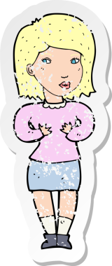 Bir insan tarafından çizilmiş bahaneler üreten karikatürlü bir kadının gerilimli çıkartması.