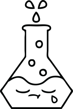 Bir insan tarafından çizilmiş bir bilim şişesinin çizgi çizimi.