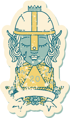 Retro Dövme Tarzı Elf Savaşçısı Doğal 20 zar atışıyla Bir insan tarafından çizilmiş