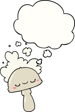 Bir insan tarafından çizilmiş düşünce baloncuklu karikatür mantarı