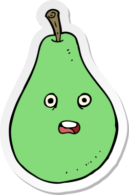 Bir insan tarafından çizilmiş karikatür armudu çıkartması.