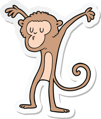 Bir insan tarafından çizilmiş çizgi film maymununun çıkartması.