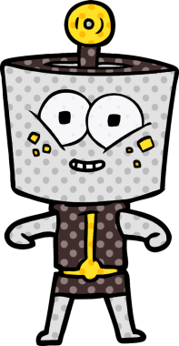 Bir insan tarafından çizilmiş mutlu çizgi film robotu