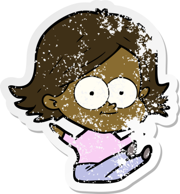 Bir insan tarafından çizilmiş mutlu bir çizgi film kızının sıkıntılı çıkartması.