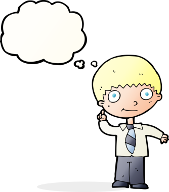 Bir insan tarafından çizilmiş düşünce baloncuğu fikri olan bir okul çocuğu.